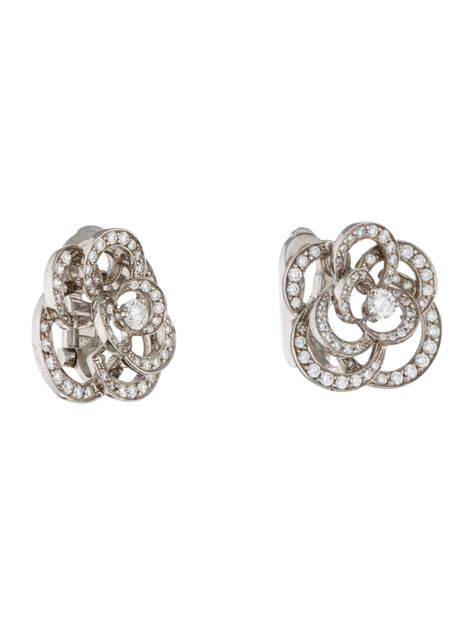 chanel camellia earrings gold|chanel diamond camelia earrings.